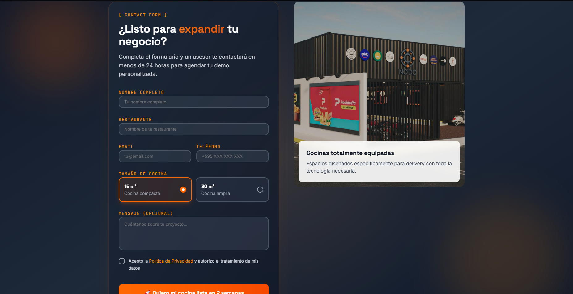 NODO Dark Kitchens - Formulario de Contacto